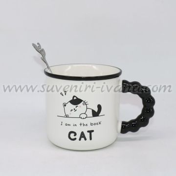 чаша с котенце и метална лъжичка модел две