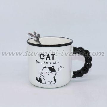 чаша с котенце и метална лъжичка модел три