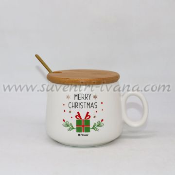 коледна чаша 'Merry Christmas' с бамбуково капаче и лъжичка