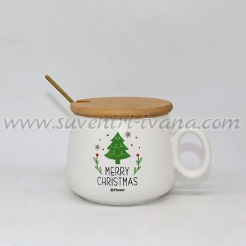 чаша Merry Christmas с бамбуково капаче и лъжичка