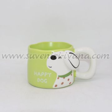 светлозелена керамична чаша с куче и надпис Happy Dog