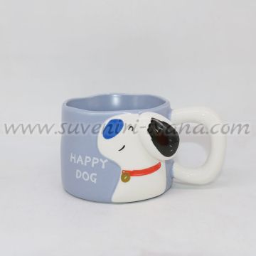 сива керамична чаша с куче и надпис Happy Dog