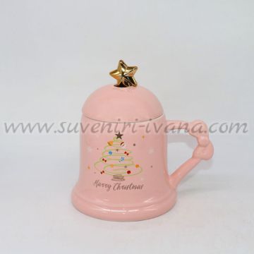 коледна розова чаша с капак и лъжичка – Merry Christmas