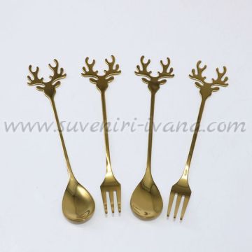 комплект коледни лъжички и вилички с дръжки коледни рога