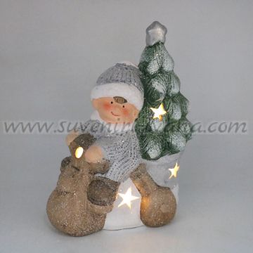 светеща коледна фигурка дете с мотор и елха