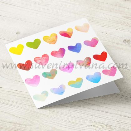 картичка на цветни сърца
