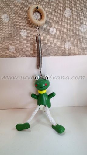 Дървена фигурка жабче на пружина за закачане 4,0 х 10,0 см.