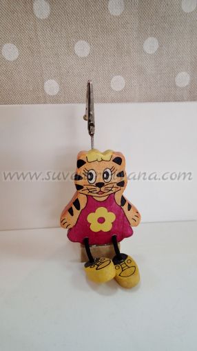 Дървена фигурка коте с щипка за бележки 5,0 х 10,5