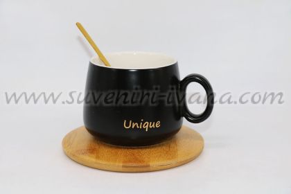 чаша Unique с бамбукова чинийка и лъжичка