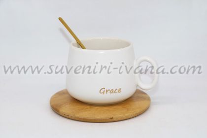 чаша Grace с бамбукова чинийка и лъжичка