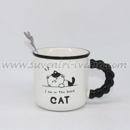 чаша с котенце и метална лъжичка модел две
