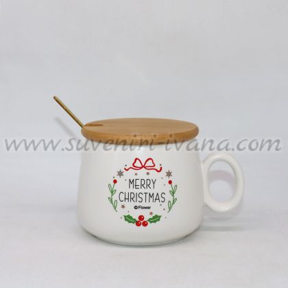 чаша Merry Christmas с бамбуково капаче и лъжичка