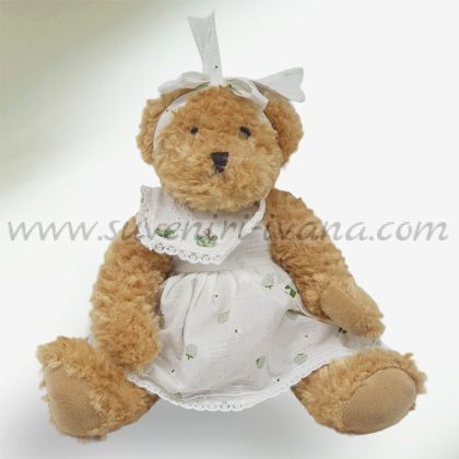 плюшено мече момиче с бяла рокля и якичка