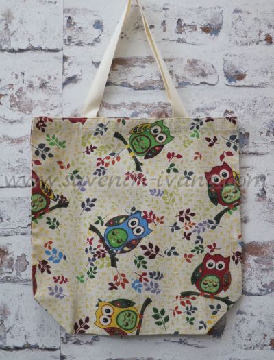 чанта от текстил с десен бухали