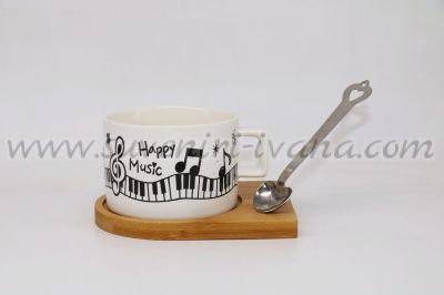чаша ноти Happy music с лъжичка на магнит
