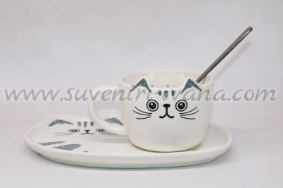 чаша и чинийка котка модел две