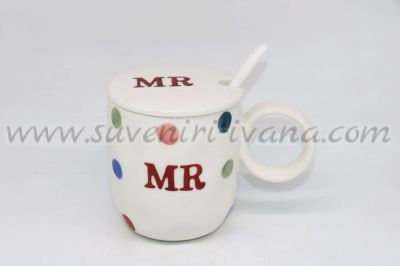 чаша за него на цветни точки с надпис MR