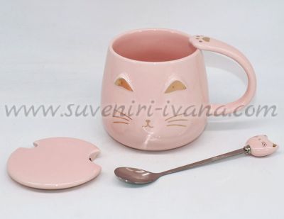 чаша розова котка с капаче и лъжичка