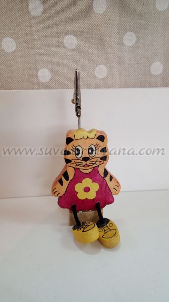 Дървена фигурка коте с щипка за бележки 5,0 х 10,5