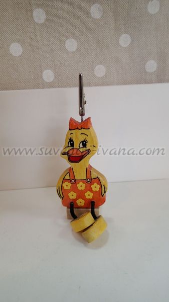 Дървена фигурка пате с щипка за бележки 4,0 х 10,5