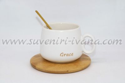 чаша Grace с бамбукова чинийка и лъжичка