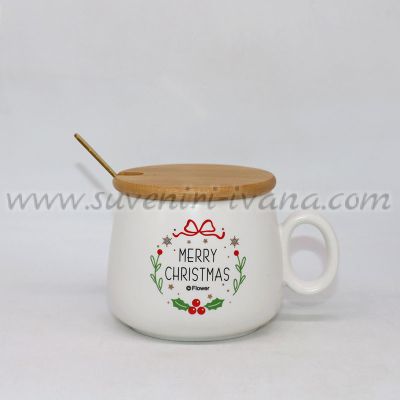 чаша Merry Christmas с бамбуково капаче и лъжичка