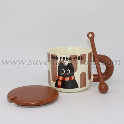 комплект чаша с коте капаче и лъжичка