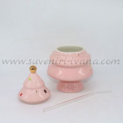 празнична чаша елха с капаче и сламка