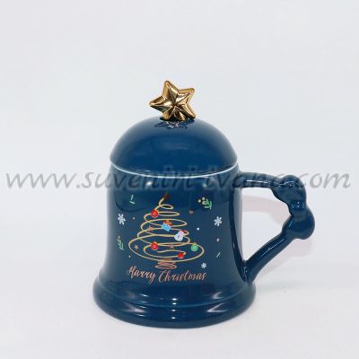 Коледна синя чаша с капак и лъжичка – Merry Christmas