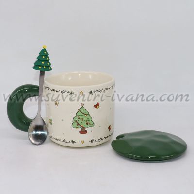 коледна чаша с капаче и лъжичка