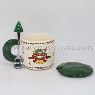 коледна чаша с капаче и лъжичка