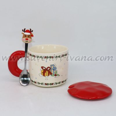 коледна чаша с капаче и лъжичка