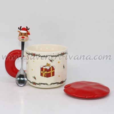 коледна чаша с капаче и лъжичка