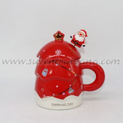 червена коледна чаша коледна елха с капак и бъркалка