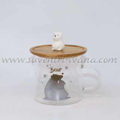 стъклена чаша със зимен дизайн мечета