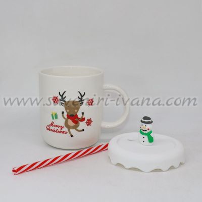 чаша за Коледа с еленче и снежен човек