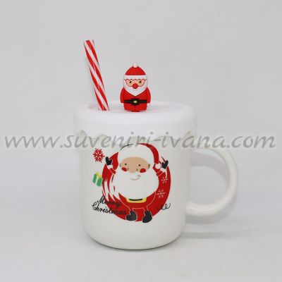 коледна чаша с дядо Коледа плюс капаче и сламка