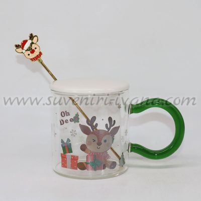 стъклена чаша с коледен дизайн, капаче и бъркалка