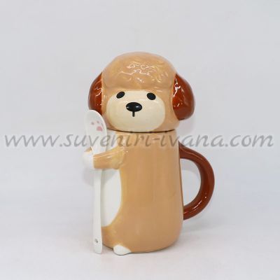 керамична чаша Кученце с капак и лъжичка