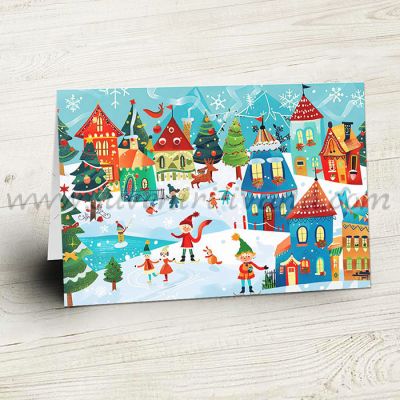 коледна поздравителна картичка „Зимно градче“