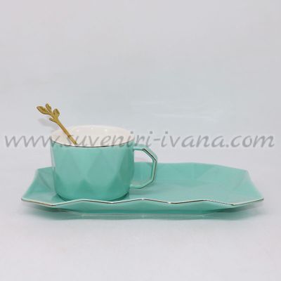 комплект чаша с чинийка и лъжичка – тюркоаз