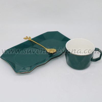 тъмнозелен комплект за чай или кафе