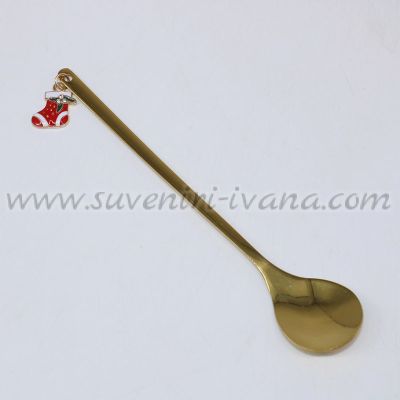 златиста лъжичка с коледна декорация – чорапче