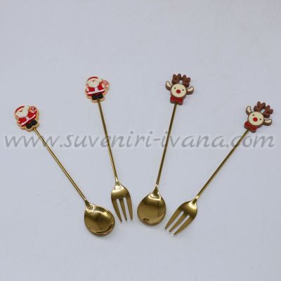 комплект коледни лъжички и вилички с Дядо Коледа и еленче