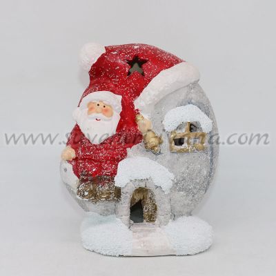 светеща коледна декорация Дядо Коледа с къщичка