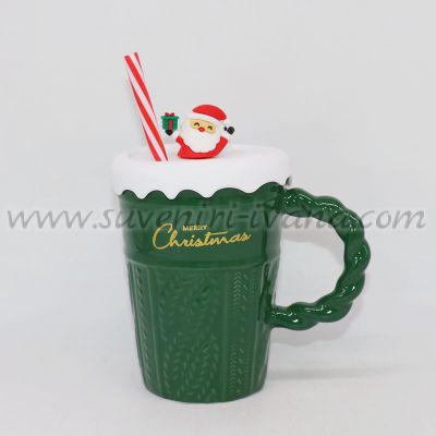 коледна чаша „Merry Christmas“ със силиконов капак и сламка