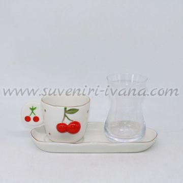 Комплект/сервиз за кафе с черешки