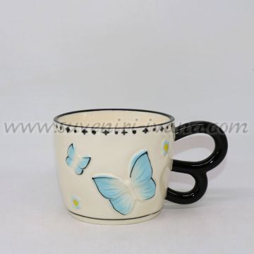чаша със светлосини пеперуди и двойна дръжка