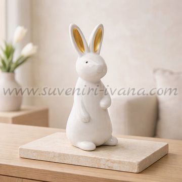 декоративно керамично зайче със златни ушички