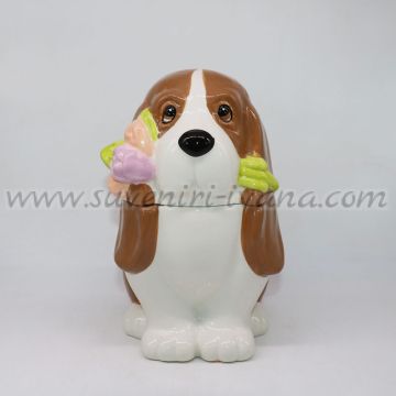 керамичен буркан куче с капак за съхранение на бонбони или декорация